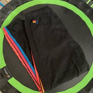 Aviator Nation Black Rainbow Stripe Sweatpants XL